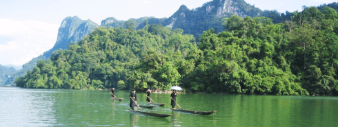 Đến đây, bạn sẽ được trải nghiệm thú vị khi ngồi trên những chiếc thuyền nhỏ luồn lách vào động Puông mờ ảo