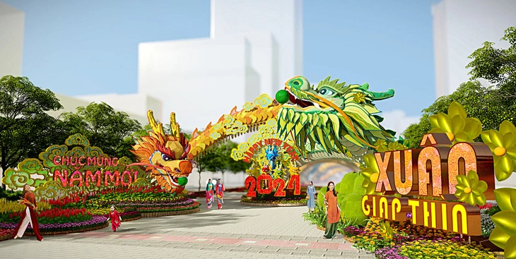 Phối cảnh đường hoa Nguyễn Huệ xuân Giáp Thìn 2024